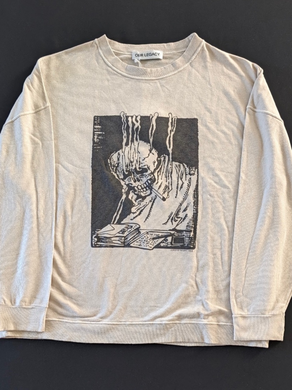 OUR LEGACY Slack Sweatshirt Angry Fan Mail Graphic Oatmeal Size 50 Large NWT